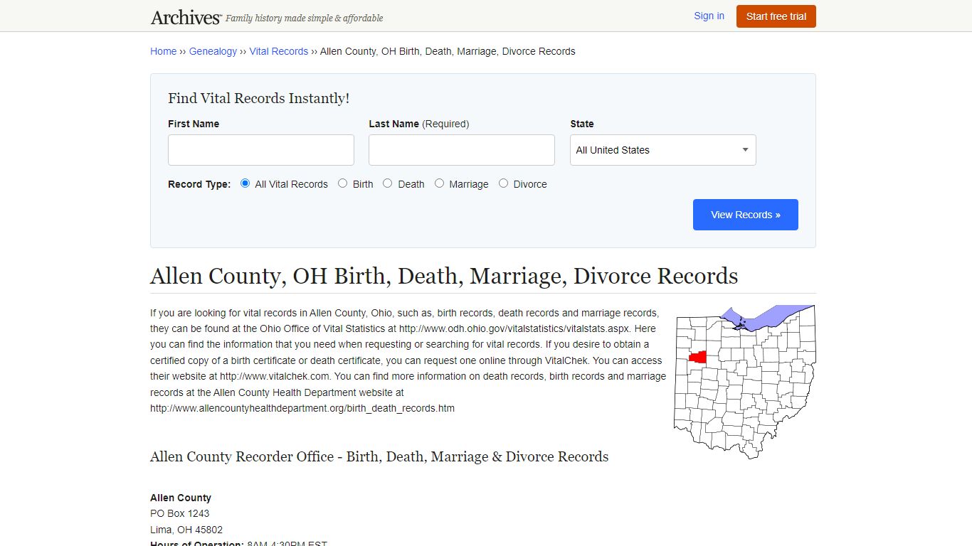 Allen County, OH Birth, Death, Marriage, Divorce Records - Archives.com